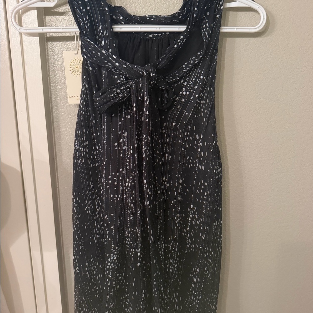 Ramy Brook Black and White Printed Tie-Neck Top